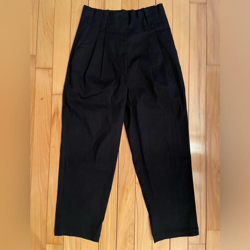 DEREK LAM 10 CROSBY Paper Bag Pants Black Business Pleated Linen Women's Sz 10